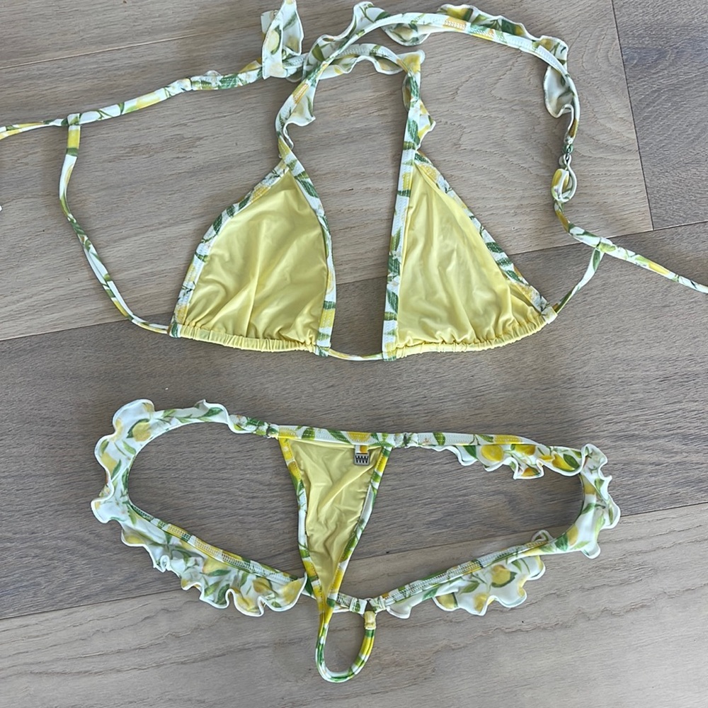 Adorable wicked weasel lemon sheer full bikini size large top and small bottom